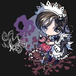  aquarius brown_hair cup gray_eyes grey_eyes maid personification skull tea teacup teapot ume_(illegal_bible) zodiac 