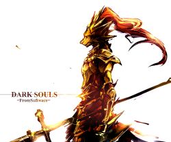  armor commentary_request dark_souls_(series) dark_souls_i dragon_slayer_ornstein polearm red_hair solo spear taamo_yu weapon 