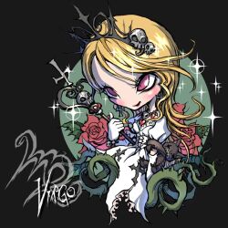  blonde_hair blush cross earrings flower jewelry necklace personification pink_eyes rose skull staff thorns tiara ume_(illegal_bible) virgo zodiac 