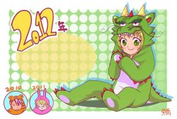  2010 2011 2012 2boys animal_costume animal_print bad_id bad_pixiv_id barnaby_brooks_jr. blonde_hair dragon_costume female green_eyes huang_baoling inset kaburagi_t._kotetsu mackerel_(sabanoneko) multiple_boys new_year rabbit_costume tiger_&amp;_bunny tiger_costume tiger_print 