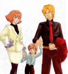  char_aznable couple family good_end good_ending gundam gundam_zz haman_karn hand_holding happy highres holding_hands if_they_mated lolicon mineva_lao_zabi 