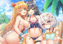  animal_ears ass beach bikini karyl kokkoro navel pecorine pointed_ears princess_connect! ryakusun sunglasses swimsuit tree wink 