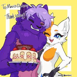  1:1 anthro birthday birthday_cake black_body black_fur blue_body blue_eyes blue_fur cake calico_cat claws closed_eyes delilah_delcat dessert domestic_cat duo felid feline felis female food fur hair heart_symbol hi_res looking_up male mammal mavis_delcat mother_(lore) mother_and_child_(lore) mother_and_son_(lore) multicolored_body multicolored_fur one_eye_closed open_mouth orange_body orange_fur parent_(lore) parent_and_child_(lore) parent_and_son_(lore) pink_body pink_fur purple_body purple_fur purple_hair size_difference smile son_(lore) spades_(marking) spades_(suit) suit_symbol text tuft urotori white_body white_fur 