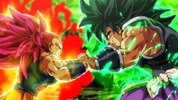  2boys alternate_universe aura battle black_hair blue_sash bracer broly_(dragon_ball_super) clenched_teeth commentary commission dark-skinned_male dark_skin dragon_ball dragon_ball_super dragon_ball_super_broly dragon_ball_z english_commentary highres holding_hands interlocked_fingers long_hair looking_at_another male_focus merik_(merimo) multiple_boys muscular muscular_male official_style orange_pants pants ponytail purple_pants raditz red_hair rock saiyan_armor sash serious shintani_naohiro_(style) smirk spiked_hair super_saiyan super_saiyan_god teeth tied_hair v-shaped_eyebrows 