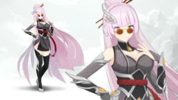  alternate_costume azur_lane black_thighhighs blue_eyes breasts cleavage detached_collar en_go_(kuro_nigiri) female glasses gneisenau_(azur_lane) hair_ornament high_heels highres large_breasts long_hair looking_at_viewer pink_hair see-through solo thighhighs very_long_hair 