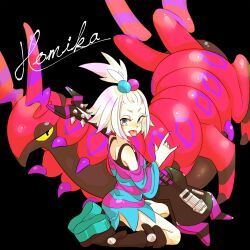  guitar gym_leader highres homika_(pokemon) instrument pokemon pokemon_(game) pokemon_bw2 scolipede shirt silver_hair striped striped_shirt topknot 