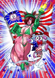  4th_of_july absurd_res american_flag american_flag_hat american_flag_jacket american_flag_legwear amphibian ankle_warmers anthro ass barefoot big_breasts big_butt big_tail bikini blue_eyes book bottomwear bow_tie breasts bright_colors brown_hair clawed_fingers claws clothing crown curvy_figure duo feet female frog goudadunn gradient_background green_bikini green_clothing green_swimwear hair hair_over_eye headgear hi_res holding_book holding_object holding_torch holidays huge_breasts huge_tail hyper hyper_hips hyper_tail jumping larger_female lips looking_at_viewer male male/female male/male mammal micro_bikini motion_lines multicolored_body muscular muscular_female necktie nipple_outline one_eye_obstructed pan_lynn_(goudadunn) pangolin pants pattern_bottomwear pattern_clothing pattern_pants pink_body pink_skin pouting pouting_lips props purple_body purple_frog red_bottomwear red_bow_tie red_clothing red_necktie red_pants shaded simple_background size_difference skimpy_bikini smaller_male smile smiling_at_viewer star star_polygon star_print statue_of_liberty string_bikini striped_bottomwear striped_clothing striped_pants stripes swimwear tail tenny_nasika_(goudadunn) thick_bottom_lip thick_lips thick_tail thick_thighs tiara toe_claws torch two_tone_body united_states_of_america voluptuous white_bottomwear white_clothing white_pants wide_hips 