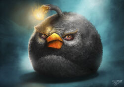  2010 angry angry_birds artist_name avian beak bird black_body black_feathers bodily_fluids bomb_(angry_birds) crying feathers feral frown frown_eyebrows goes_hard half-closed_eyes lol_comments narrowed_eyes orange_beak realistic rovio_entertainment sam_spratt sega signature simple_background solo teal_background tears 