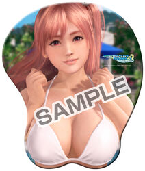  3d bikini breasts dead_or_alive dead_or_alive_5 dead_or_alive_xtreme_3_fortune dead_or_alive_xtreme_beach_volleyball female honoka_(doa) mousepad outdoors pink_hair red_eyes solo swimsuit 