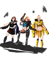  2024 3girls battletech bellybutton blonde_hair brown_hair clan_(battletech) commission eza_(sketchmob) female gun_arm headband hellbringer_(battlemech) horn loincloth mech mecha mechagirl mechwarrior midriff natasha_kerensky navel skirt strawberry_blonde_hair tagme warhammer_(battlemech) white_background 