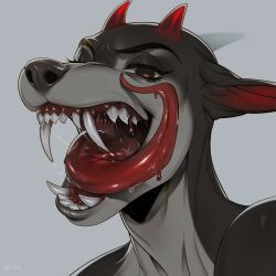  absurd_res anthro bodily_fluids canid canine canis domestic_dog female hi_res icon jackal licking mammal mouth_shot open_mouth portrait saliva saliva_on_tongue solo succubus teeth teeth_showing tongue tongue_out xsissa 