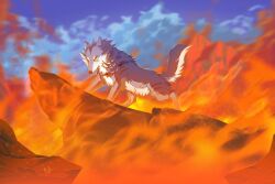  art2024 burn burning by_marmenuar canid canine canis digital_media_(artwork) feral fire fireflames full-length_portrait hi_res illustration landscape male mammal marmenuar portrait solo wolf ych ychfinished 