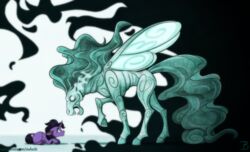  duo equid equine fan_character female feral fetlocks glowing glowing_eyes grandchild_(lore) grandparent_(lore) grandparent_and_grandchild_(lore) hasbro hi_res horn idw_publishing inuhoshi-to-darkpen mammal my_little_pony my_little_pony_(idw) mythological_creature mythological_equine mythology noche_(oc) offspring rabia_(idw) story story_in_description umbrum unicorn 