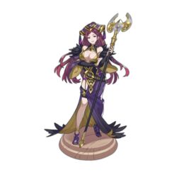  artist_request asymmetrical_bangs asymmetrical_legwear breasts cleavage_cutout clothing_cutout detached_collar dragalia_lost female fire_emblem fire_emblem_heroes full_body high_heels holding holding_staff large_breasts loki_(fire_emblem) looking_at_viewer official_art purple_eyes staff transparent_background 