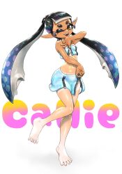  ;d bare_shoulders barefoot black_hair blue_hair blue_skirt blue_tube_top blunt_bangs breasts callie_(splatoon) character_name commentary_request earclip fangs feet female full_body gradient_hair groin highres holographic_clothing inkling koharu2.5 long_hair long_pointy_ears midriff miniskirt mole mole_under_eye multicolored_hair navel official_alternate_costume one_eye_closed open_mouth pencil_skirt pointy_ears red_pupils sidelocks skirt smile solo splatoon_(series) splatoon_3 standing standing_on_one_leg strapless suction_cups tan tanlines tentacle_hair thick_eyebrows tube_top twintails two-tone_hair unzipping yellow_eyes zipper_pull_tab zipper_skirt 