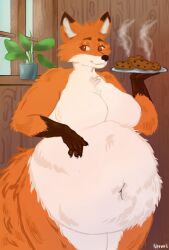  absurd_res anthro artist_nermoli baked belly big_(disambiguation) big_belly big_breasts blush bodily_fluids breasts canid canine cookie digital_media_(artwork) embarrassed female female/female food fox fur hair hi_res huge hungry lact lard lovehandle mammal milk navel nermoli nermoli_art nermoli_artist obese organs overweight pregnacy pregnant simple_background smile solo stomach tail vore 