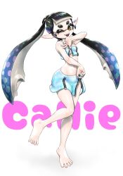  ;d bare_shoulders barefoot black_hair blue_hair blue_skirt blue_tube_top blunt_bangs breasts callie_(splatoon) character_name commentary_request earclip fangs feet female full_body gradient_hair groin highres holographic_clothing inkling koharu2.5 long_hair long_pointy_ears midriff miniskirt mole mole_under_eye multicolored_hair navel official_alternate_costume one_eye_closed open_mouth pencil_skirt pointy_ears red_pupils sidelocks skirt smile solo splatoon_(series) splatoon_3 standing standing_on_one_leg strapless suction_cups tentacle_hair thick_eyebrows tube_top twintails two-tone_hair unzipping yellow_eyes zipper_pull_tab zipper_skirt 