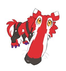  bandai_namco beelzemon_(artist) claws clothing digimon digimon_(species) fangmon feral fur harness humor leather leather_clothing leather_strap let_me_do_it_for_you long_snout male meme quadruped red_body red_fur scar snout solo straps yellow_eyes 