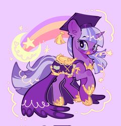  bunbunbewwii equid equine female feral fur graduation_cap hair hasbro hi_res horn mammal mlp_g3 moon my_little_pony mythological_creature mythological_equine mythology open_mouth pre-g4 purple_body purple_eyes purple_fur purple_hair rainbow smile solo star twilight_twinkle_(mlp) unicorn 