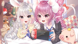  animal_ears bunny_ears elin kaname_warabi seifuku sheets sweater tail tera_online wallpaper 