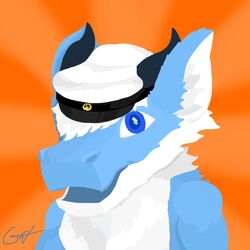  1:1 2022 absurd_res anthro blue_body blue_eyes blue_fur bust_portrait digital_media_(artwork) dragon felkin fur furred_dragon furred_scalie galma galma_(character) graduation_cap hair hi_res horn male mammal mythological_creature mythological_scalie mythology open_mouth portrait scalie signature simple_background solo white_body white_fur white_hair 