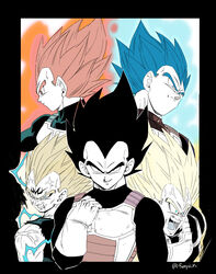  1boy absurdres anger_vein angry aqua_eyes arm_at_side armor artist_name black_bodysuit black_eyes black_hair blue_hair bodysuit border clenched_hand clenched_teeth commentary_request dragon_ball dragon_ball_super dragon_ball_z electricity expressionless fenyon frown gloves grey_eyes hand_up highres looking_afar looking_at_viewer looking_down lower_teeth_only majin_vegeta male_focus multiple_views muscular muscular_male open_mouth outline profile red_hair saiyan_armor scratches screaming serious smirk spiked_hair super_saiyan super_saiyan_1 super_saiyan_2 super_saiyan_blue super_saiyan_god teeth twitter_username upper_body upper_teeth_only vegeta veins veiny_arms white_border white_gloves white_outline widow&#039;s_peak 