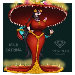  1:1 accessory anthro big_breasts black_eyes black_hair bodypaint bone breasts candle clothed clothing day_of_the_dead dress female flower flower_in_hair fully_clothed generation_3_pokemon hair hair_accessory hi_res holidays huge_breasts la_catrina la_muerte mila_(president_alexander) milotic nintendo plant pokemon pokemon_(species) presialexander red_clothing red_dress skull solo the_book_of_life thick_thighs white_body 