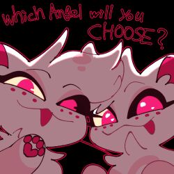  angel_dust arachnid arthropod blep demon domestic_cat duo english_text felid feline felis feral feralized hazbin_hotel hi_res hybrid male mammal mekimeki_dog paws spider text tongue tongue_out 