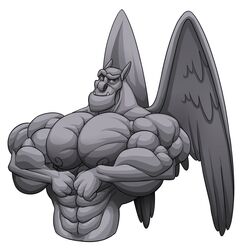  1:1 biceps big_muscles feathered_wings feathers gargoyle hi_res humanoid male muscular pecs smile solo the_hunchback_of_notre_dame victor_(the_hunchback_of_notre_dame) wings wolfiecanem 