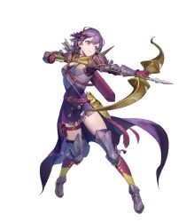  aged_up aiming armor arrow_(projectile) attack bernadetta_von_varley bernadetta_von_varley_(sheltered_loner) bow_(weapon) breastplate breasts drawing_bow female fire_emblem fire_emblem:_three_houses fire_emblem_heroes hair_ribbon highres holding holding_bow_(weapon) holding_weapon jewelry knee_guards medium_hair non-web_source official_alternate_costume official_art purple_eyes purple_hair quiver ribbon small_breasts solo thighhighs thighlet thighs v-shaped_eyebrows weapon 