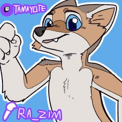  2024 animated blue_eyes brown_body brown_fur canid canine canis coyote emote fist fur mammal raised_fist raised_hand slam slamming tamayote tan_body tan_fur twitch.tv twitch_(disambiguation) twitch_emotes wicked_whiskers zgf_art 