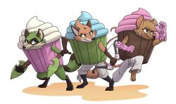  absurd_res anthro canid canine clothing costume cupcake cupcake_costume deadyoung7 female fleet_(dungeons_of_aether) food food_costume fox group hi_res mammal maypul_(artist) mouse murid murine olympia_(rivals_of_aether) procyonid raccoon rivals_of_aether rodent trio 