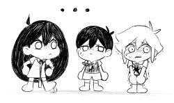  ... 2boys ahoge angry antenna_hair arms_at_sides basil_(faraway)_(omori) basil_(omori) brother_and_sister cabronpr chibi chibi_only clenched_teeth closed_mouth collared_shirt commentary double-parted_bangs dress english_commentary female full_body greyscale hair_behind_ear hair_between_eyes hands_on_own_hips highres long_hair looking_at_another looking_to_the_side mari_(faraway)_(omori) mari_(omori) monochrome multiple_boys no_pupils noose omori shirt short_hair short_sleeves shorts siblings sidelocks socks spoilers standing sunny_(omori) sweat sweater_vest tapping_foot teeth trembling v-shaped_eyebrows v_arms 