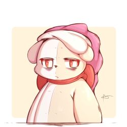  animate_inanimate anthro bear bow_tie clothing doll female hat headgear headwear hi_res lightmizano living_doll living_plushie mammal osaze_(lightmizano) plushie red_eyes solo tired tired_eyes white_body 