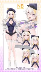  absurdres ahoge animal_ears animal_hat bare_shoulders black_bra black_hat black_leotard black_shorts blonde_hair bra breasts choyeon cleavage cleavage_cutout clothing_cutout covered_navel cropped_jacket earrings expressions fake_animal_ears female fur_trim garter_straps hair_over_shoulder hand_on_own_hip hat highleg highleg_leotard highres hoop_earrings indie_virtual_youtuber jacket jewelry large_breasts leotard long_hair long_sleeves looking_at_viewer low_twintails micro_shorts multicolored_hair multiple_views necklace never_bite off_shoulder open_clothes open_jacket open_mouth purple_eyes reference_sheet ribbed_leotard see-through see-through_legwear shoes shorts shoulder_tattoo smile tattoo thigh_gap thighhighs thighs twintails two-tone_hair underwear virtual_youtuber white_footwear white_hair white_jacket white_thighhighs 