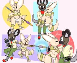  abstract_background absurd_res accessory aggretsuko anthro armor aura bikini_armor blackmore blush bodily_fluids bottomwear bridal_carry canid canine carrying_another clothed clothing clothing_grab cosplay duo female fennec_fox fenneko footwear fox fox_mccloud furgonomics haida_(aggretsuko) hi_res hyena kiss_on_lips kissing krystal_(star_fox) loincloth male male/female mammal melee_weapon navel nintendo polearm raised_tail sandals sanrio spear spotted_hyena star_fox sweat tail tail_accessory tailband true_fox unconvincing_armor weapon 