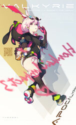  absurdres animal_ears animal_hood ass asymmetrical_legwear back bad_id bad_pixiv_id black_gloves black_hoodie black_legwear black_leotard caisan candy earphones elbow_gloves eyewear_on_head female food food_in_mouth fox_ears full_body gloves hair_between_eyes highres holding holding_candy holding_food holding_lollipop honkai_(series) honkai_impact_3rd hood hoodie leotard lollipop looking_at_viewer looking_back paw_shoes pink_eyes pink_hair rabbit_ears side_ponytail solo spray_paint sunglasses theresa_apocalypse theresa_apocalypse_(sakuno_rondo) uneven_legwear 