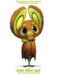  ambiguous_feral ambiguous_gender bat black_eyes brown_body brown_fur digital_media_(artwork) digital_painting_(artwork) elemental_creature english_text fangs feral flora_fauna food food_creature fruit fur humor kiwifruit living_fruit mammal megabat membrane_(anatomy) membranous_wings piper_thibodeau plant pun simple_background solo teeth text url visual_pun white_background wings 