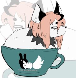  2022 black_nose blonde_hair canid canine circle_eyebrows container cup digital_drawing_(artwork) digital_media_(artwork) eyebrows feral feral_with_hair flat_colors fox fur hair hi_res hushloafs male mammal mug pink_hair solo white_body white_fur 