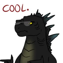  1:1 dahurgthedragon english_text eyewear finger_point gesture glasses godzilla godzilla_(series) hand_gesture low_res pointing ragincajun reaction_image reptile scales scalie simple_background solo spines sunglasses text toho translucent 