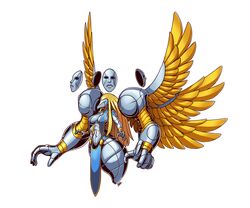  6:5 6_wings alien alien_humanoid angel angel_humanoid avian beak big_breasts blazbaros blonde_hair breasts covered_breasts deity detachable_arms feathered_wings feathers female floating flying hair hi_res humanoid jurres_the_divine_wind legless livemetal machine mask multi_wing qualuon robot seraph_(angel) solo winged_humanoid wings 