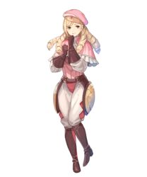  1boy belt beret black_eyes blonde_hair boots drill_hair fire_emblem fire_emblem_fates fire_emblem_heroes forrest_(fire_emblem) full_body gloves hat highres long_hair male_focus non-web_source official_art otoko_no_ko pink_theme solo tachi-e teeth tobi_(kotetsu) transparent_background 