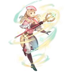  1boy belt beret black_eyes blonde_hair boots drill_hair fire_emblem fire_emblem_fates fire_emblem_heroes forrest_(fire_emblem) full_body gloves hat highres long_hair male_focus non-web_source official_art open_mouth otoko_no_ko pink_theme solo sparkle staff teeth tobi_(kotetsu) transparent_background 