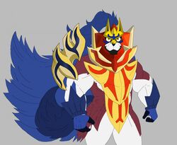  5_fingers anthro crowned_shield_zamazenta fingers generation_8_pokemon grey_background legendary_pokemon looking_at_viewer male mc_morrales muscular nintendo pokemon pokemon_(species) simple_background solo zamazenta 