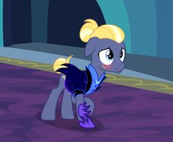  alternate_hairstyle alternate_universe badumsquish blonde_hair blue_eyes blush clothed clothing crossdressing cutie_mark earth_pony equid equine footwear freckles friendship_is_magic hair hair_bun hasbro hi_res horse inside male mammal my_little_pony pony shoes solo star_tracker_(mlp) 