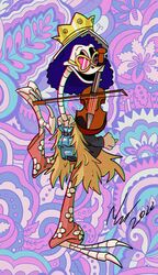  2022 avian biped bird bone bowed_string_instrument brook_(one_piece) clothed clothing cosplay crossover crossover_cosplay cuculiform digital_media_(artwork) feral full-length_portrait hair hi_res looney_tunes male musical_instrument new_world_ground_cuckoo one_piece portrait psychedelic road_runner_(looney_tunes) roadrunner signature skeleton solo string_instrument violin warner_brothers year yeaunganimation 