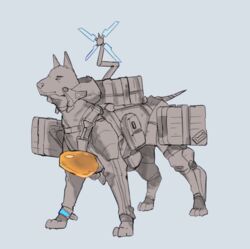  buta99 canid canine canis clothed clothed_feral clothing death_stranding digital_media_(artwork) domestic_dog feral full-length_portrait fur grey_body grey_clothing grey_ears grey_fur grey_tail mammal portrait shaded simple_background solo tail 