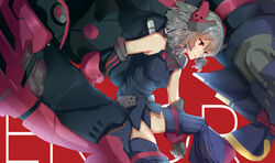  bare_shoulders black_footwear black_gloves black_leotard boots bronya_zaychik bronya_zaychik_(black_nucleus) closed_mouth drill_hair female gloves grey_hair hair_between_eyes hair_ornament highres honkai_(series) honkai_impact_3rd leotard project_bunny red_background red_eyes simple_background sleeveless solo thigh_boots thighhighs twin_drills weishao_(jocus82) 