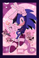  1other 2boys absurdres amy_rose blowing_kiss buttons closed_mouth detective digimin dress female floating full_body furry furry_female furry_male gloves hat heart highres looking_at_viewer multiple_boys peaked_cap protagonist_(the_murder_of_sonic_the_hedgehog) ring_(sonic) shoes smile sonic_(series) sonic_the_hedgehog spikes tails_(sonic) the_murder_of_sonic_the_hedgehog v white_gloves 