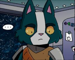  adult_swim alien amnesia anonymous_artist anthro avocato beth_(final_space) cartoon_network confusion detailed_background felid final_space fur icon male mammal solo space spacecraft spacesuit vehicle 